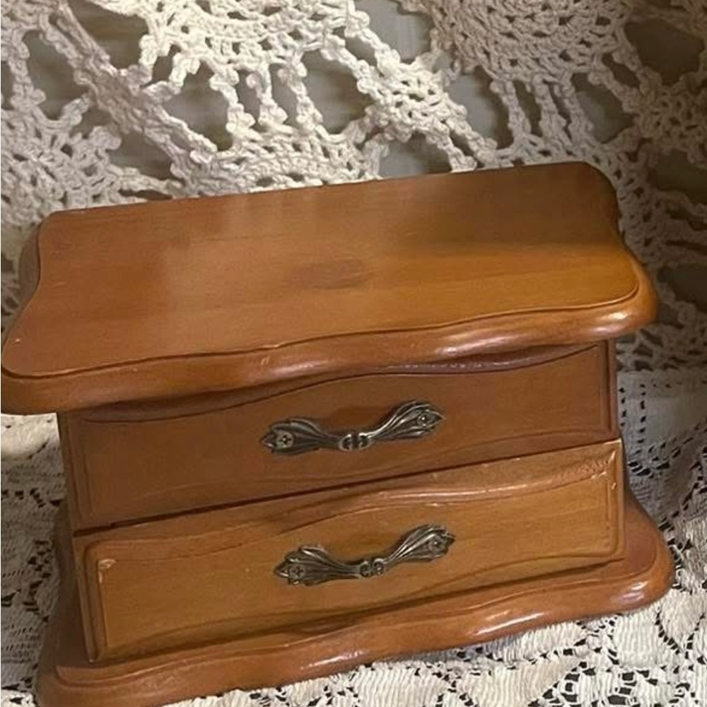 Vintage Wood Tone Two-Drawer Jewelry Box - Warm Brown